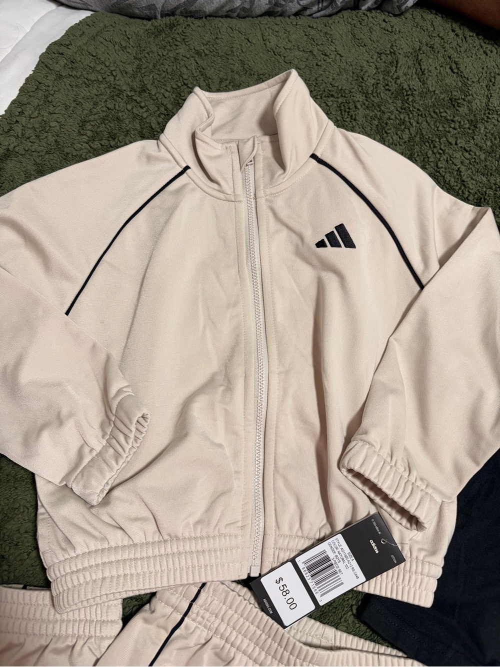 adidas Beige Track Jacket & Pants Set with Black Logo Tee - Picture 3 of 6